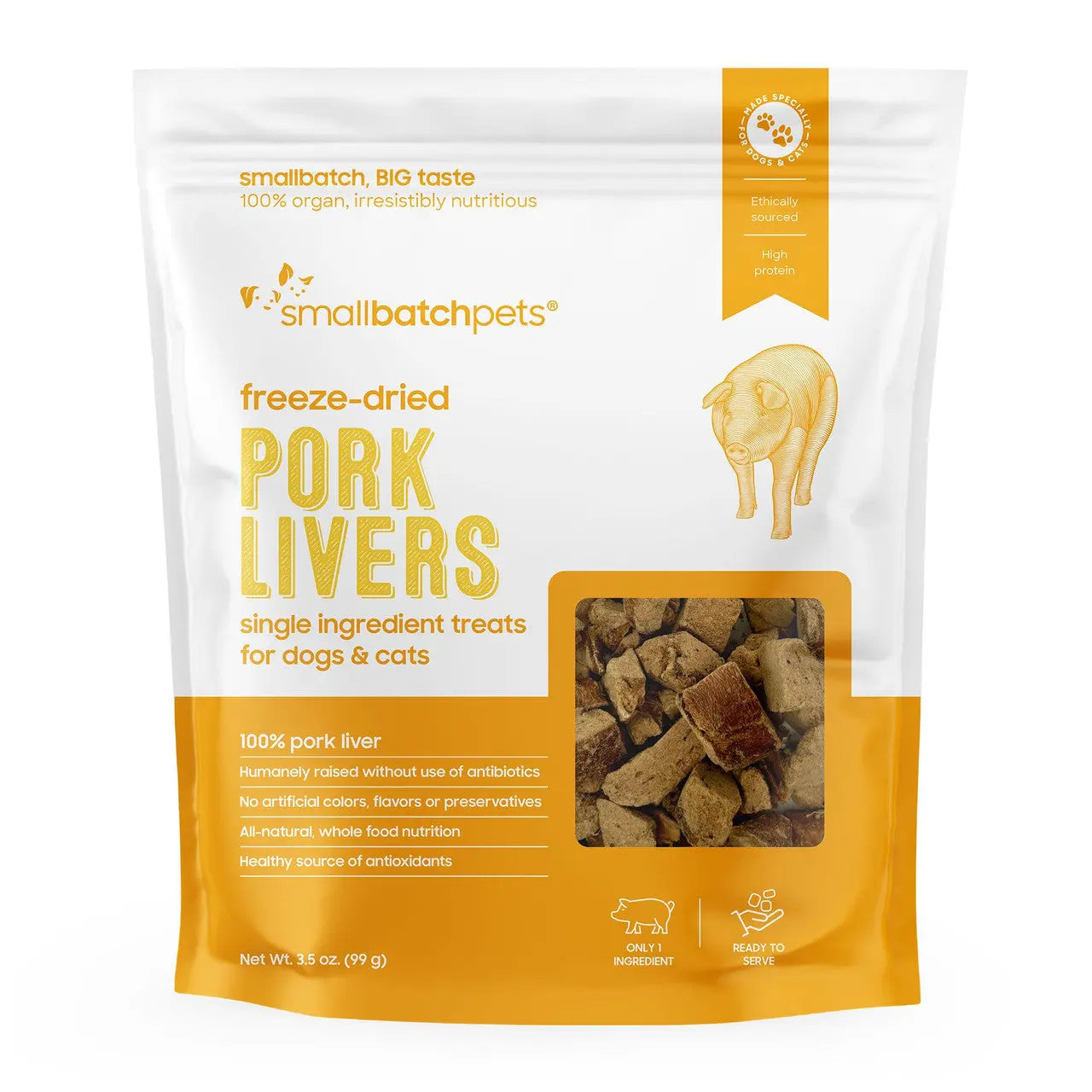 3.5oz Smallbatch Freeze - Dried Single - Ingredient Pork Liver Treats for Dogs and Cats