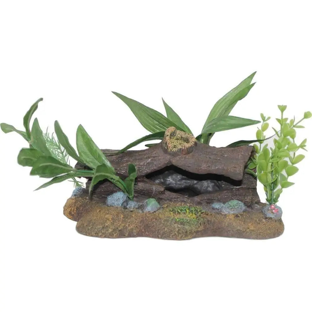 Exotic Aquatic and Terrarium Log Cavern with Artificial Plants