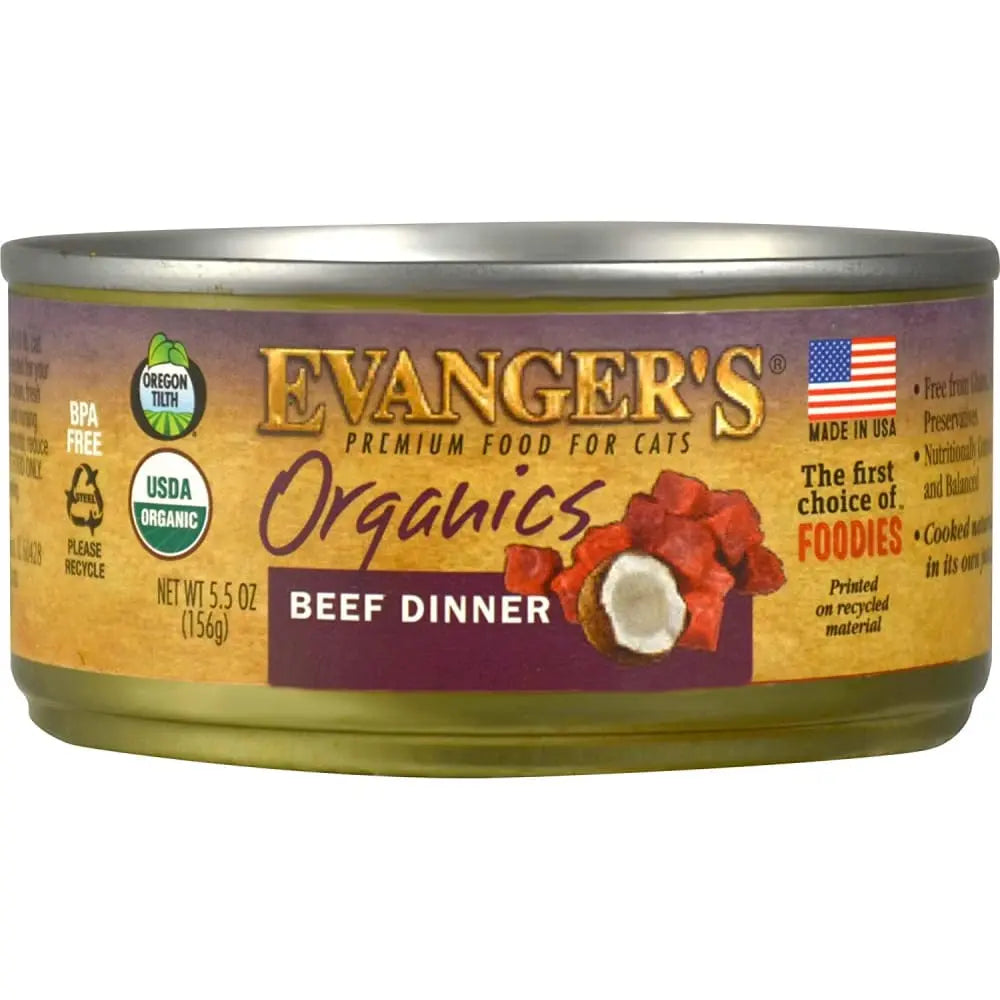 Evanger's Organic Grain-Free Canned Beef Dinner Cat Food for All Life Stages