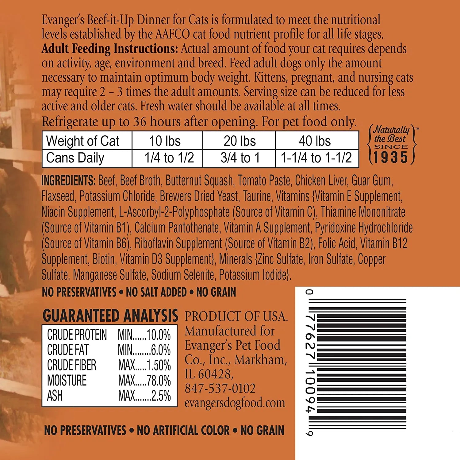 Evanger's Grain-Free Heritage Classic Canned Beef Dinner for Cats