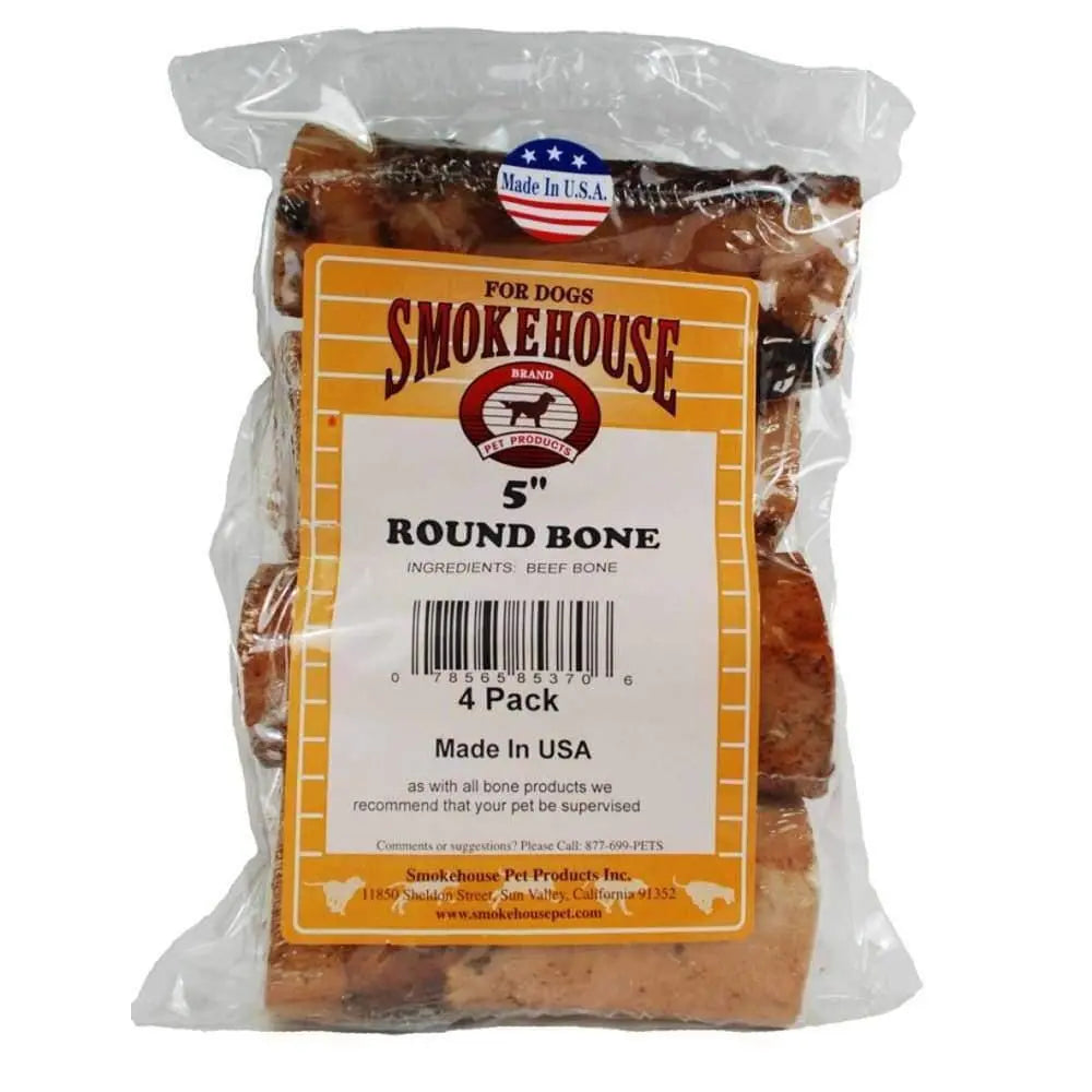 USA-Made Smokehouse Round Dog Chew Bones, Value Pack of 4 (5-Inch)