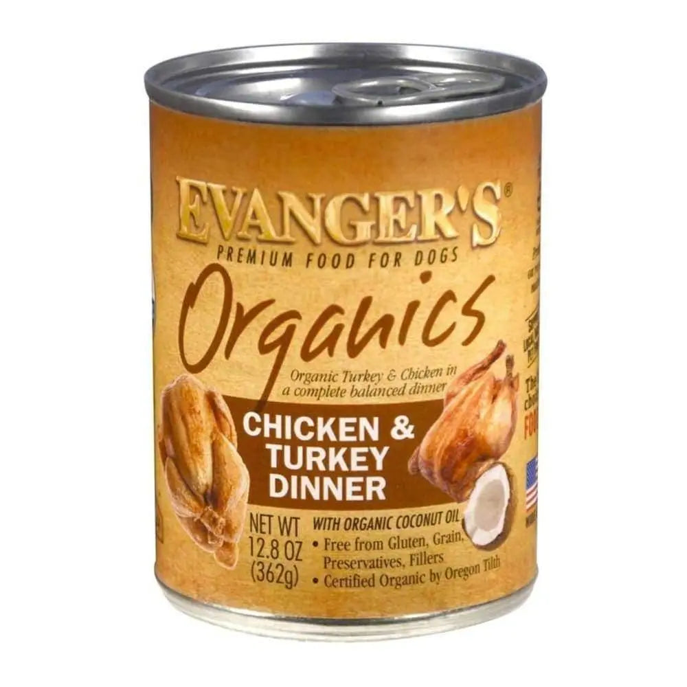 Evanger's Organically Certified Chicken and Turkey Canned Dog Food Pack of 12 Cans, Each 12.8 Ounces