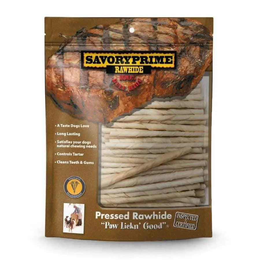 Savory Prime White 5 - inch Twist Pressed Rawhide Dog Chews: Premium Canine Chewing Delights