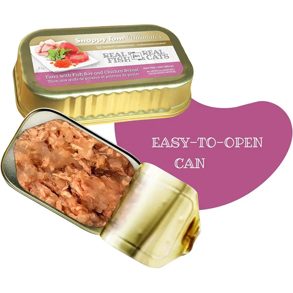 Snappy Tom Ultimates Premium Canned Cat Food - Fresh Tuna with Fish Roe and Chicken Breast, 12 Cans of 3 Ounces Each
