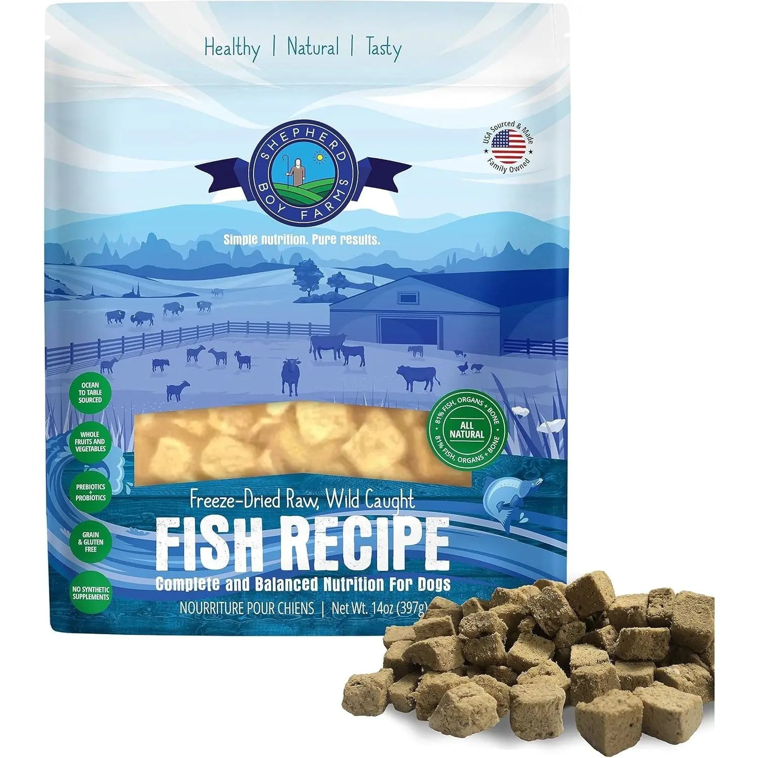 Shepherd Boy Farms 14oz Freeze-Dried Premium Fish Medley Dog Food