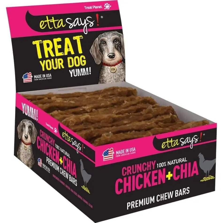 Etta Says! High - Quality Crunchy Chicken & Chia Dog Treat Bars, Pack of 12