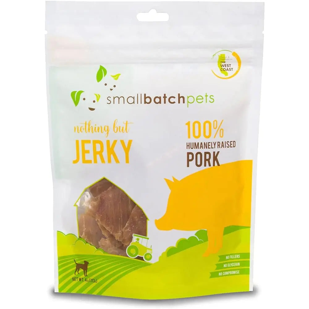 Smallbatch Pets 4 oz Premium Single - Ingredient Pork Jerky Treats for Dogs and Cats