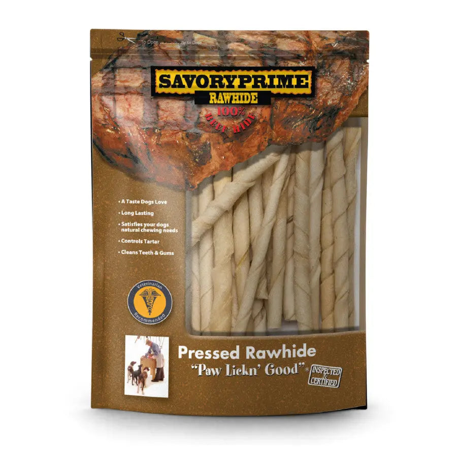 Savory Prime White 5 - inch Twist Pressed Rawhide Dog Chews: Premium Canine Chewing Delights