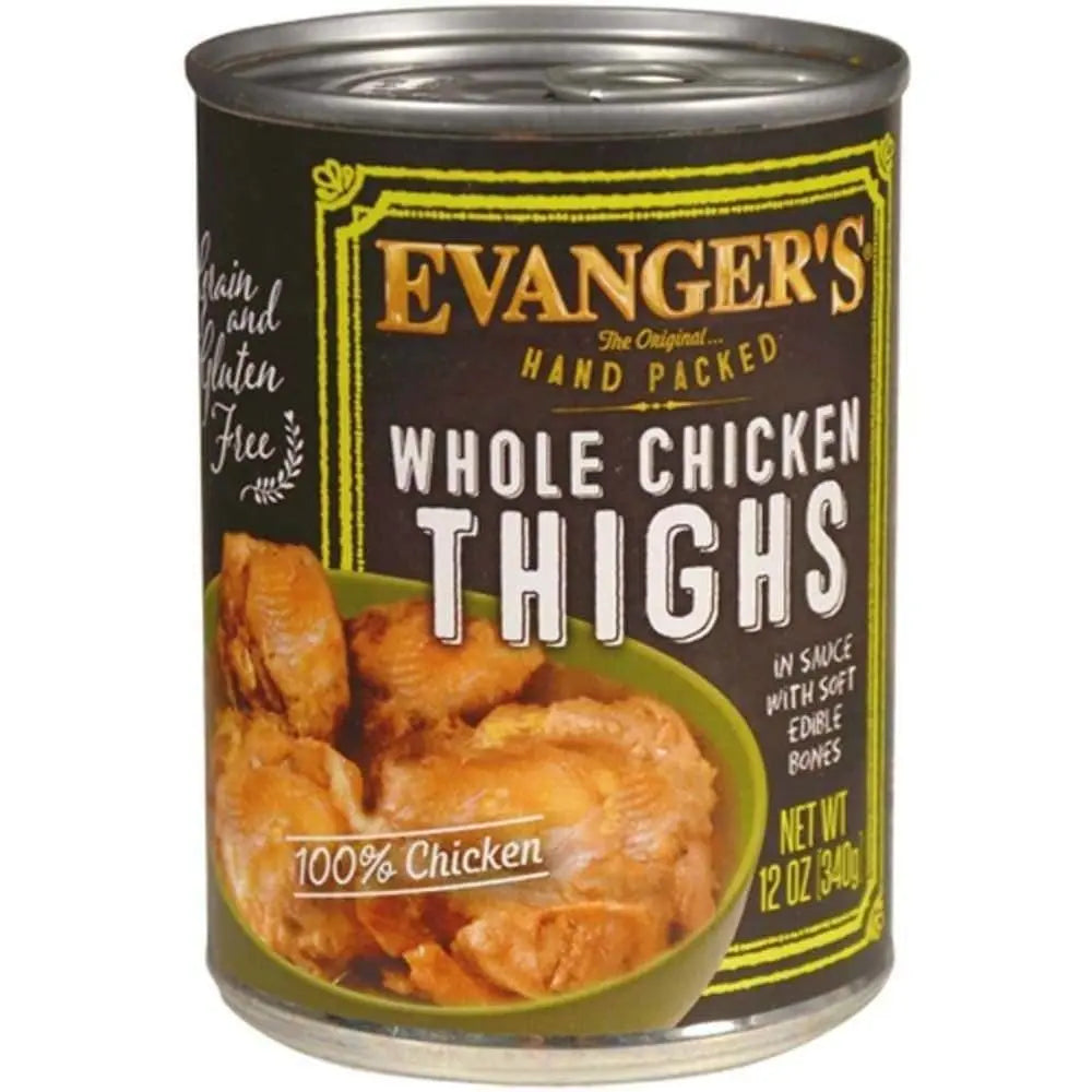 Evanger's Premium Hand - Packed Canned Dog Food with Whole Chicken Thighs, 12 Cans, Each 12 Ounces