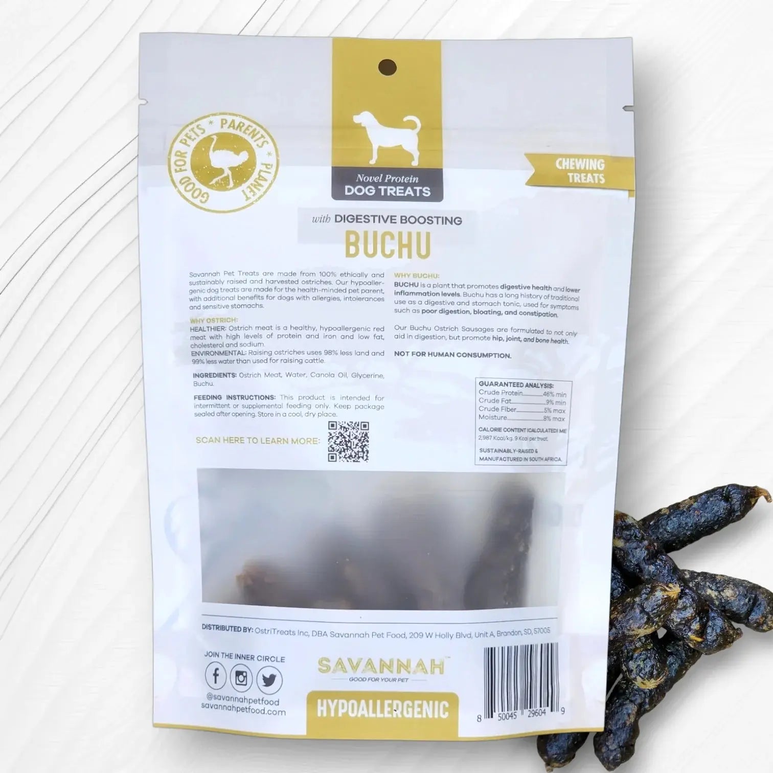 Savannah Hypoallergenic Ostrich Sausage Dog Treats with Digestive - Boosting Buchu