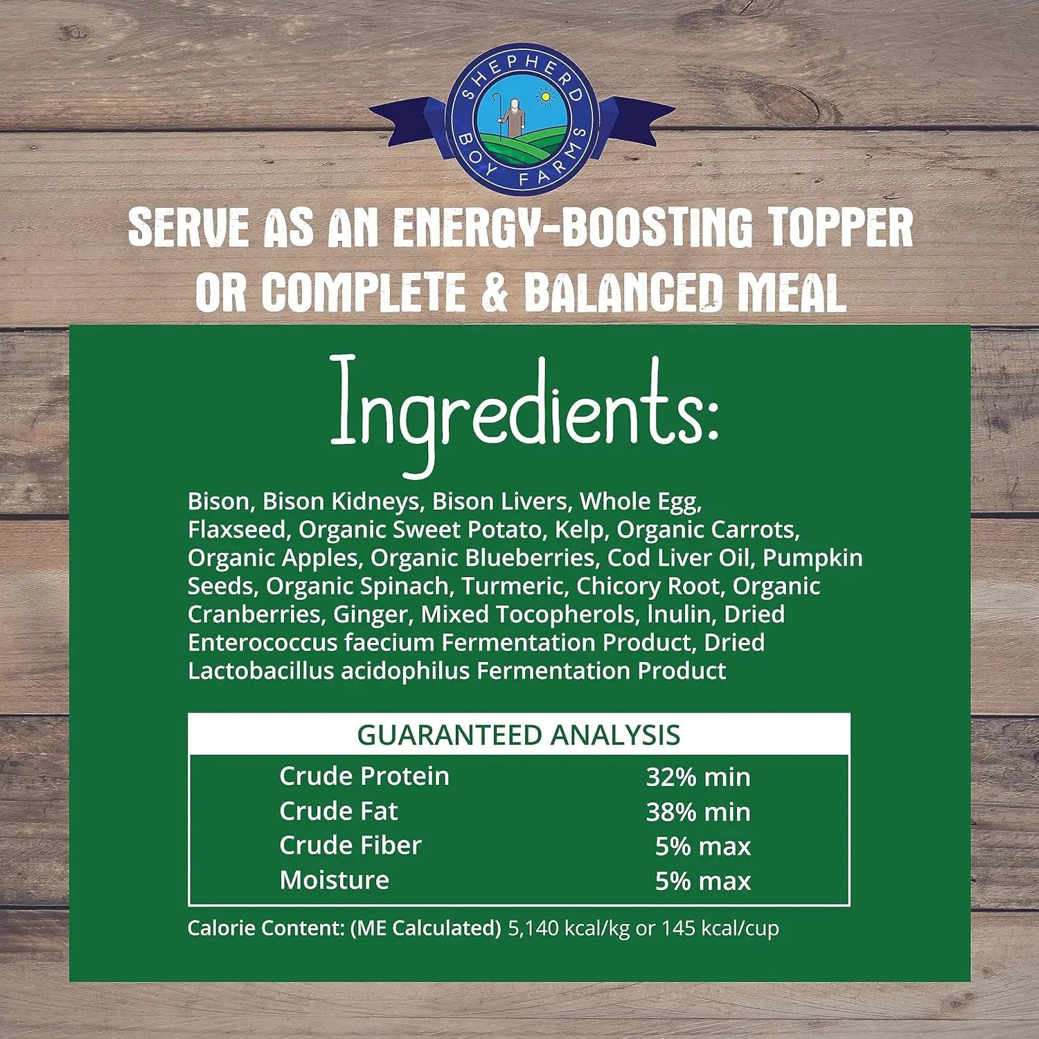 Shepherd Boy Farms 14 oz Premium Freeze - Dried Bison Dog Food Recipe