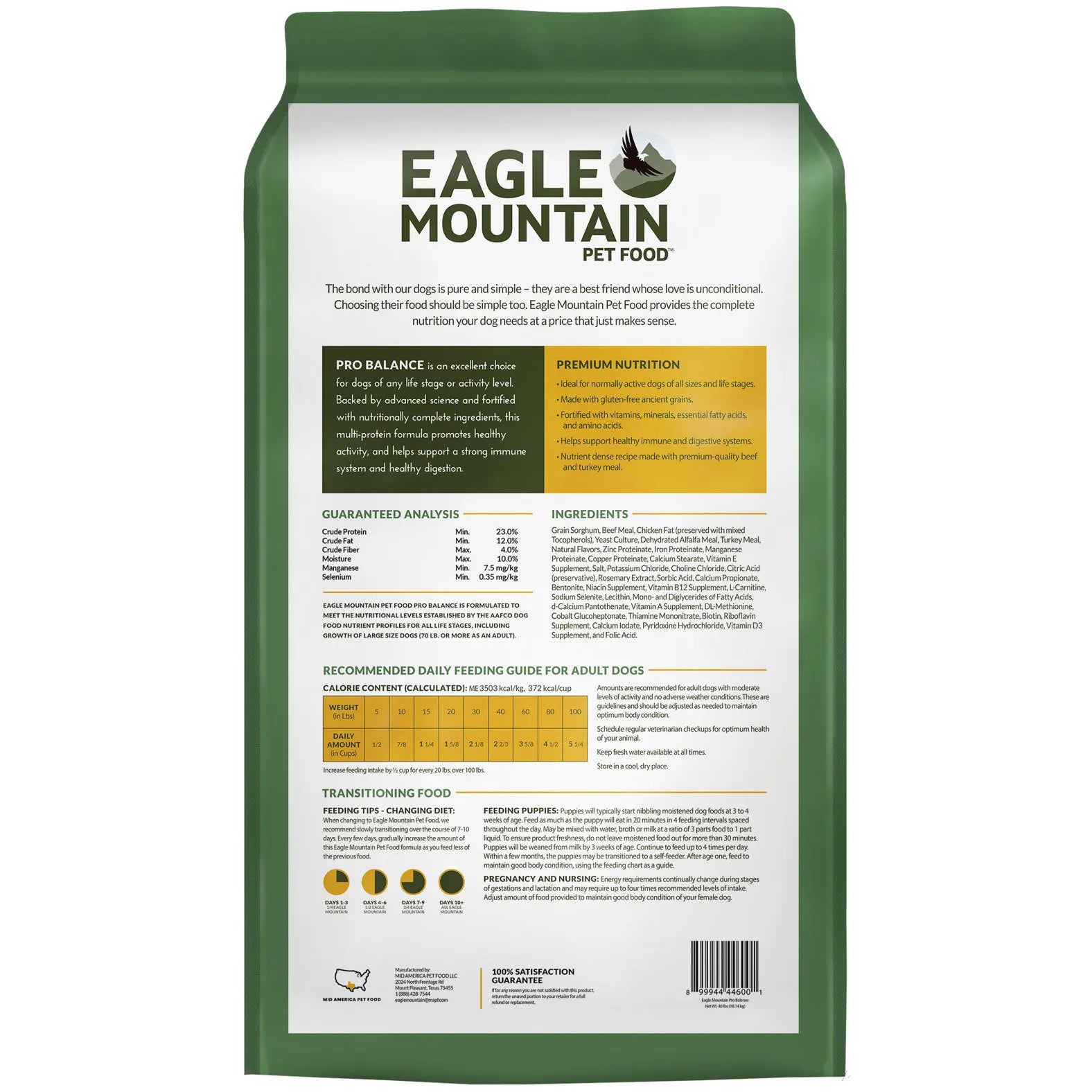 40 lb Eagle Mountain Pro Balance Dry Dog Food with Ancient Grains Beef Meal