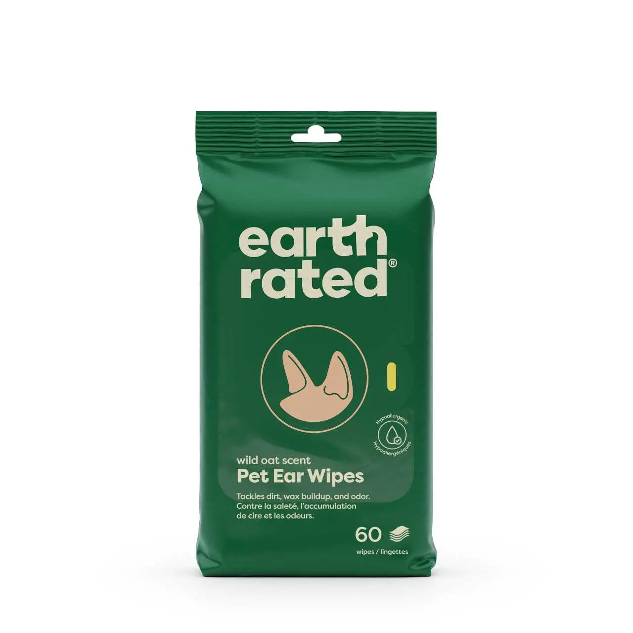 Earth Rated 60-Count Hypoallergenic Pet Ear Wipes for Clean & Healthy Ears