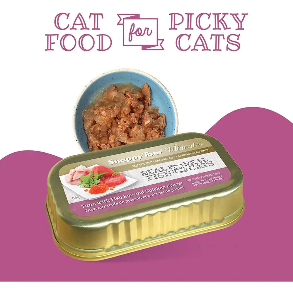 Snappy Tom Ultimates Premium Canned Cat Food - Fresh Tuna with Fish Roe and Chicken Breast, 12 Cans of 3 Ounces Each