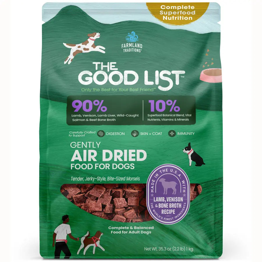 Farmland Traditions The Good List Gently Air - Dried Gourmet Dog Food with Lamb, Venison & Bone Broth for Canine Delight