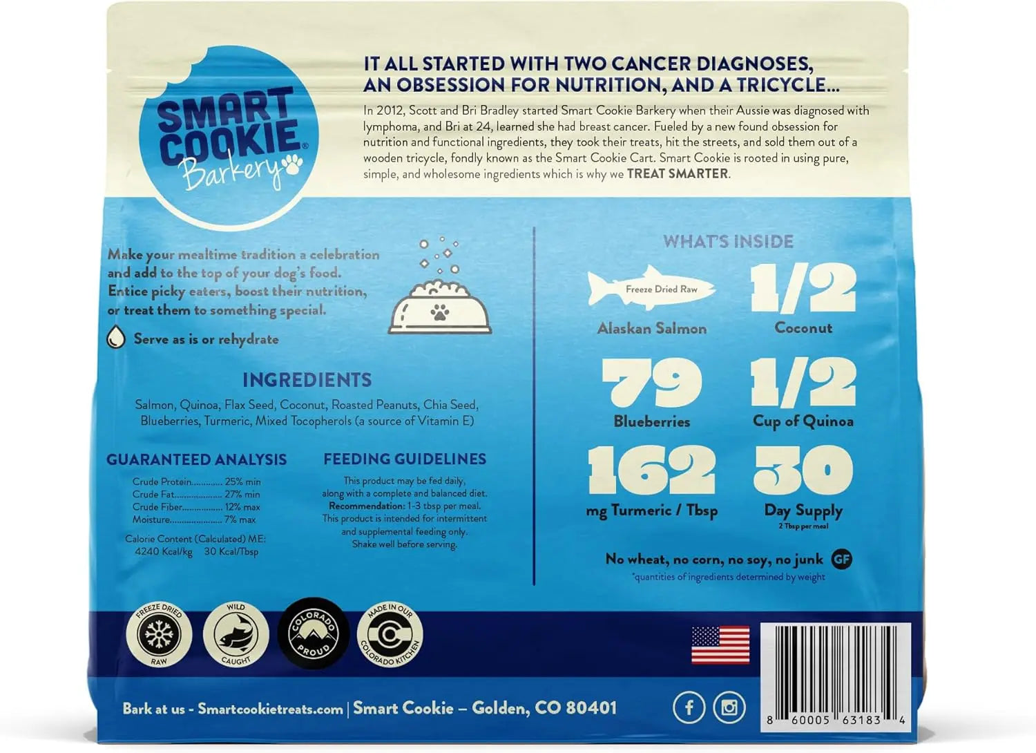 Premium Smart Cookie Superfood Freeze - Dried Salmon Meal Mixer Dog Food Topper with Turmeric, 15 oz