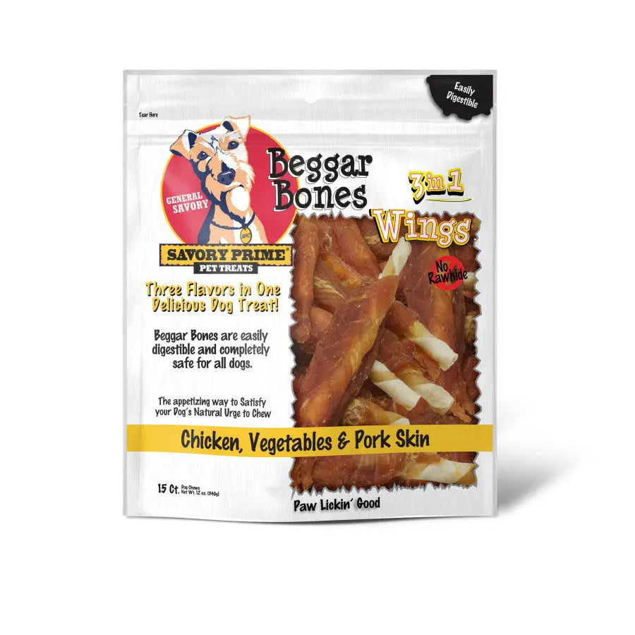Delicious 3in1 Savory Prime Beggar Bone Wings Dog Treat