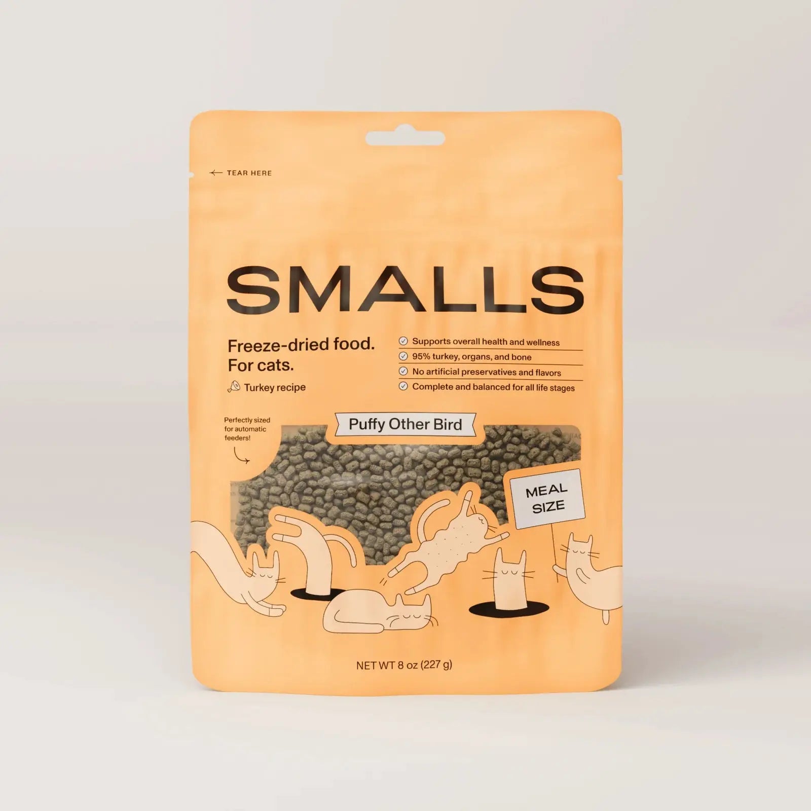 Smalls Freeze - Dried Cat Food with Puffy Texture, Turkey Recipe for Other Birds