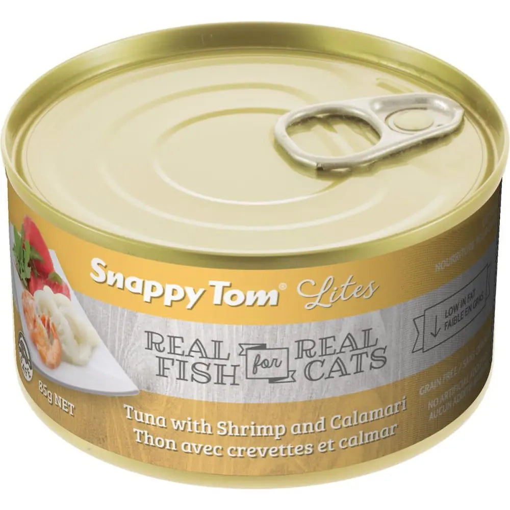 Snappy Tom Lite Canned Cat Food with Tuna, Shrimp, and Calamari - Ideal for Feline Nutrition