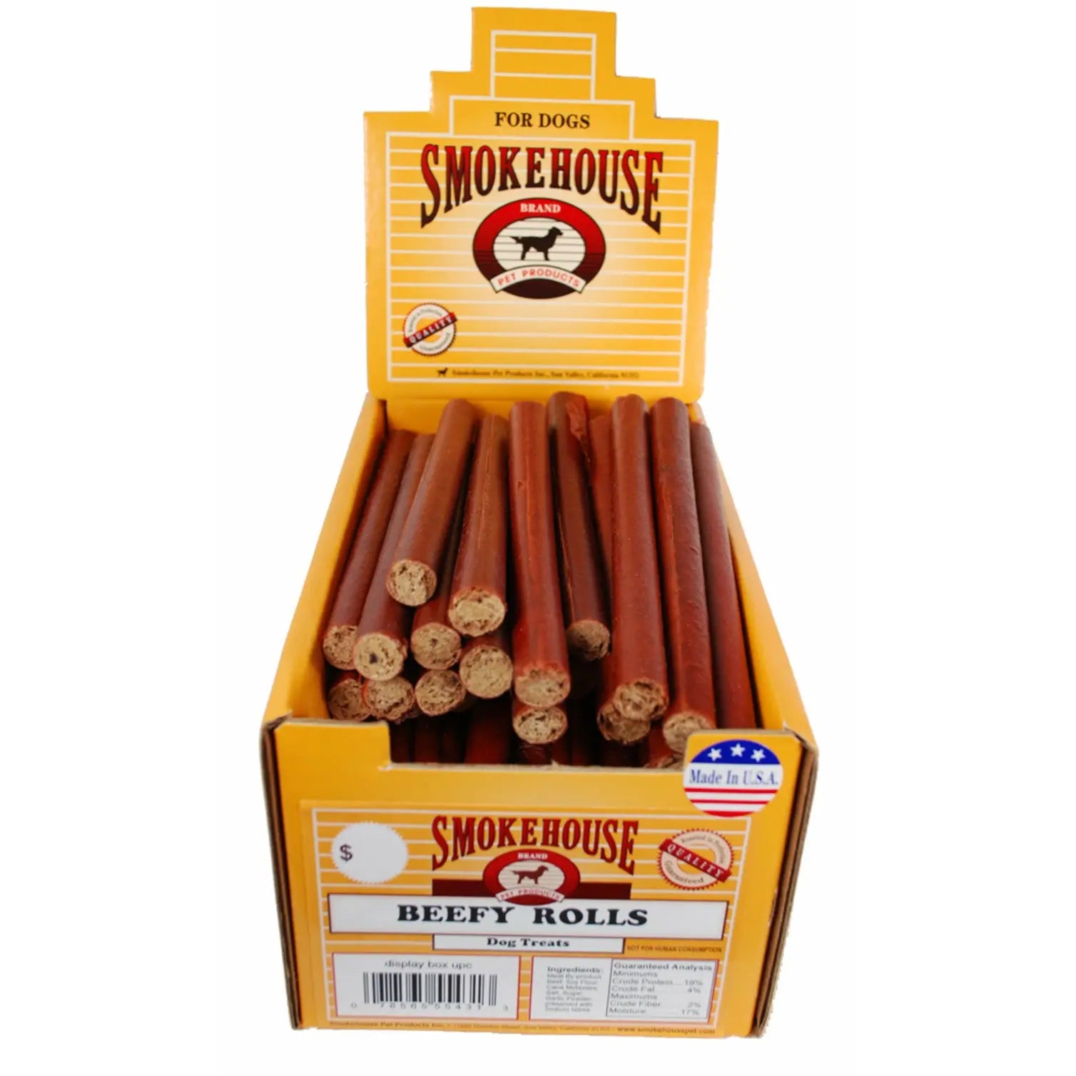 USA-Made Smokehouse Beefy Dog Treat Rolls for All Sizes