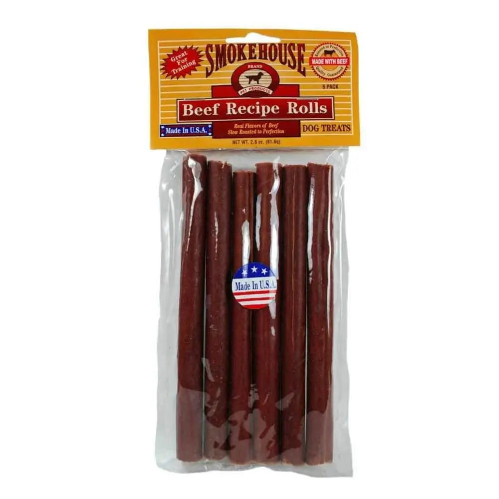 USA-Made Smokehouse Beefy Dog Treat Rolls for All Sizes