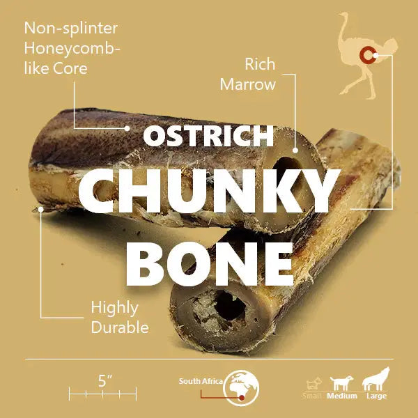 Savannah Allergen - Free Long - lasting Natural Ostrich Chunky Bones for Dogs