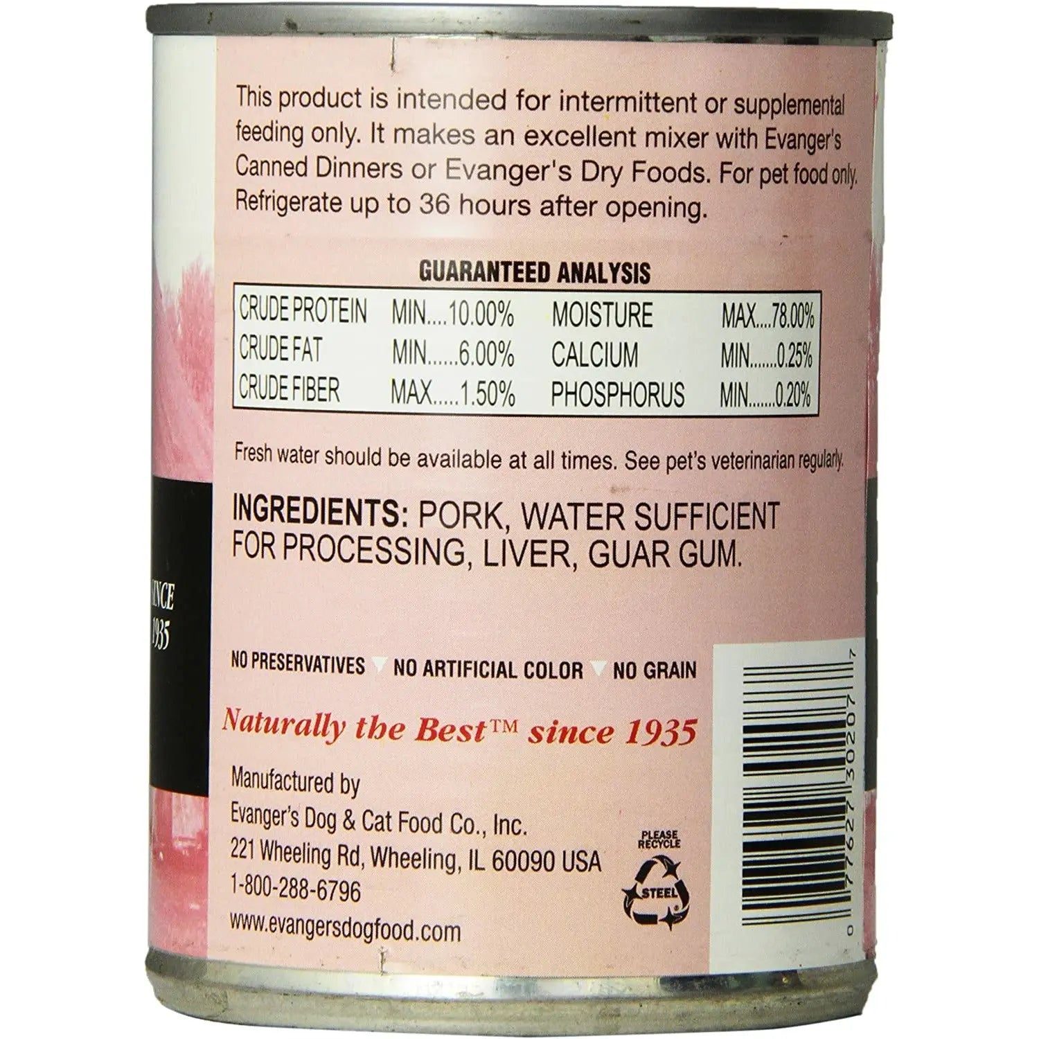 Evanger's 12-Pack 12.8 oz Grain-Free Canned Pork Food for Dogs and Cats