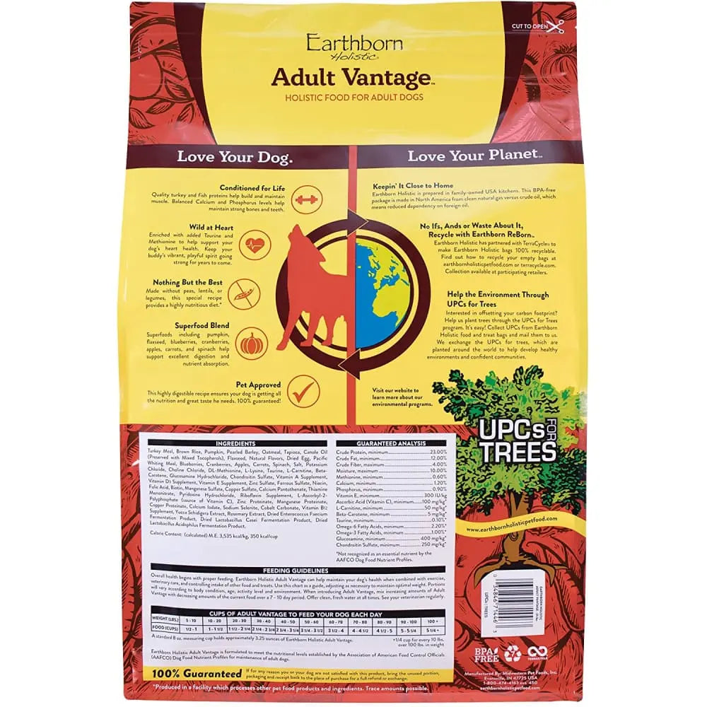 Earthborn Holistic Adult Vantage Premium Dry Dog Food with Turkey for Canine Well - being