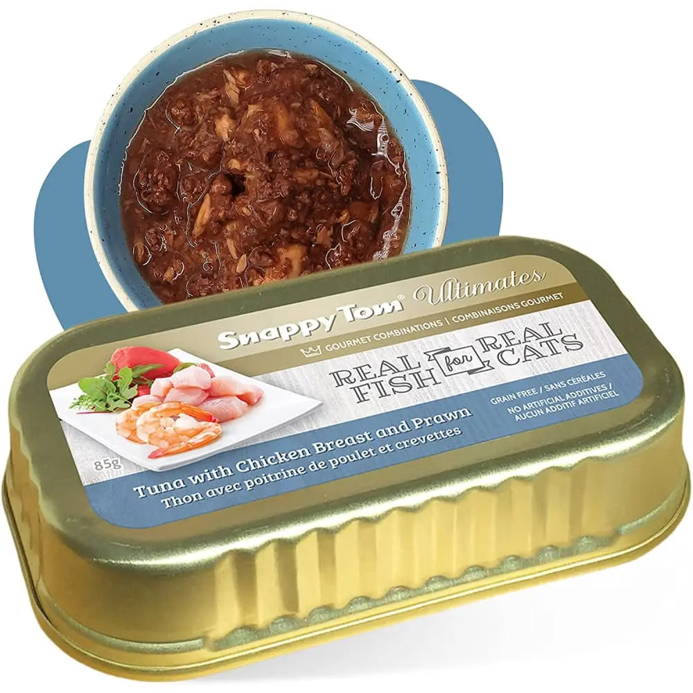 Snappy Tom Ultimates: Fresh Tuna, Chicken Breast & Prawn Canned Cat Food (12 x 3oz)