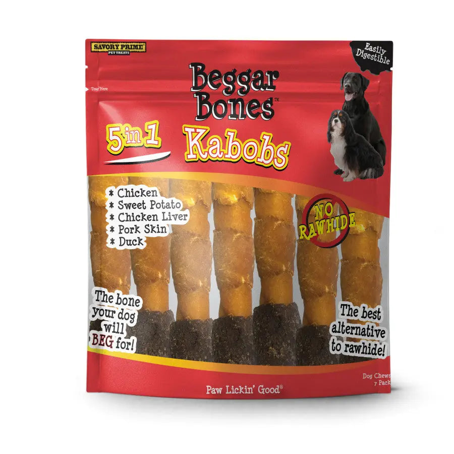 Savory Prime Premium 5 in 1 Kabobs Dog Treats Made with Beggar Bone Flavor