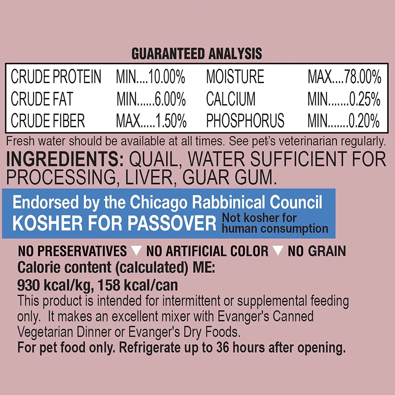 Evanger's 24-Pack 6 oz Grain-Free Canned Quail Food for Dogs and Cats