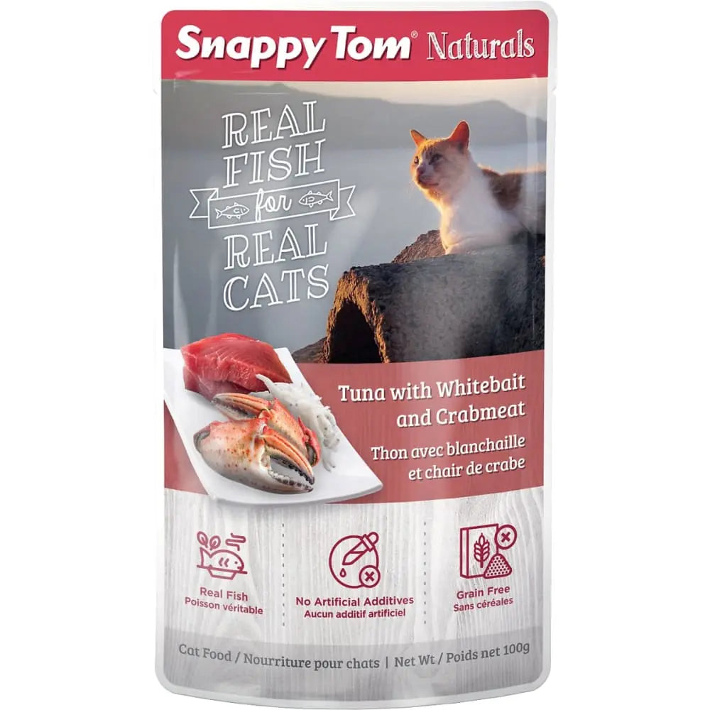 Snappy Tom Naturals Premium Wet Cat Food with Tuna, Whitebait & Crabmeat - 12 Pouches of 3.5 Ounces Each