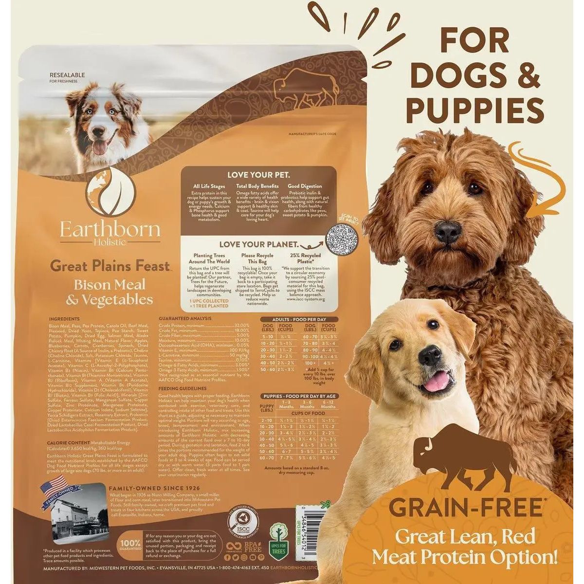 Earthborn Holistic Grain-Free Dry Dog Food - Great Plains Feast with Bison Meal and Vegetables