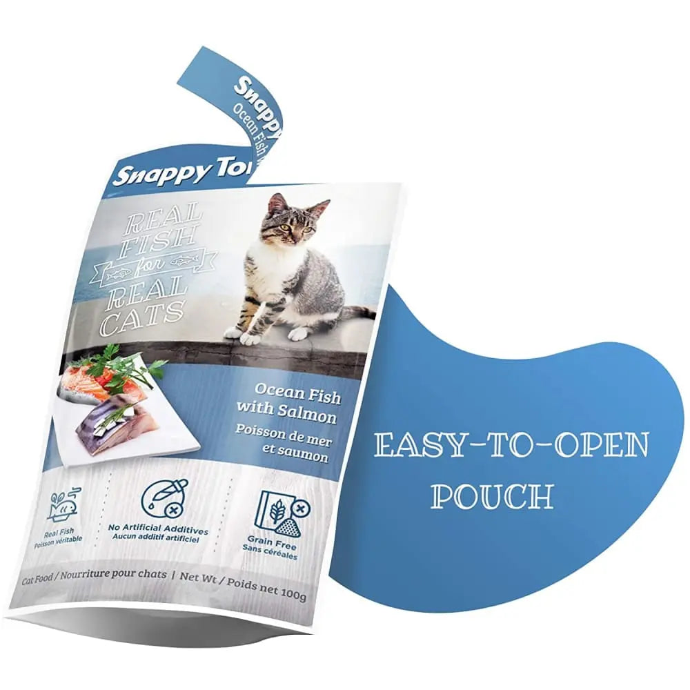 Snappy Tom Naturals Premium Ocean Fish & Salmon Wet Cat Food - 12 Pouches of 3.5oz