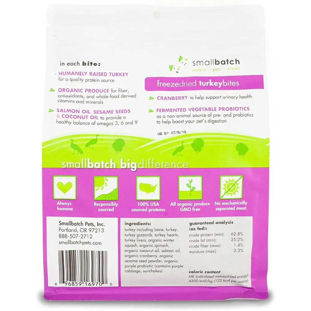 Smallbatch 7 oz Freeze-Dried Turkey Bites: Ideal Treats for Dogs and Cats