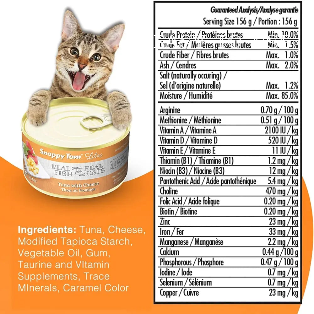 Snappy Tom Low - Calorie Canned Cat Food: Tuna with Cheese