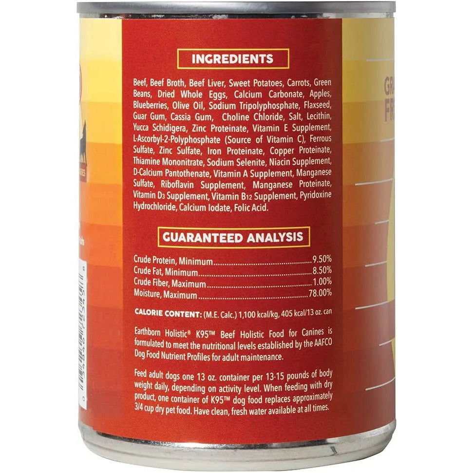 Earthborn Holistic Grain-Free K95 Single Meat Protein Canned Wet Dog Food, Pack of 12 with 13-Ounce Cans