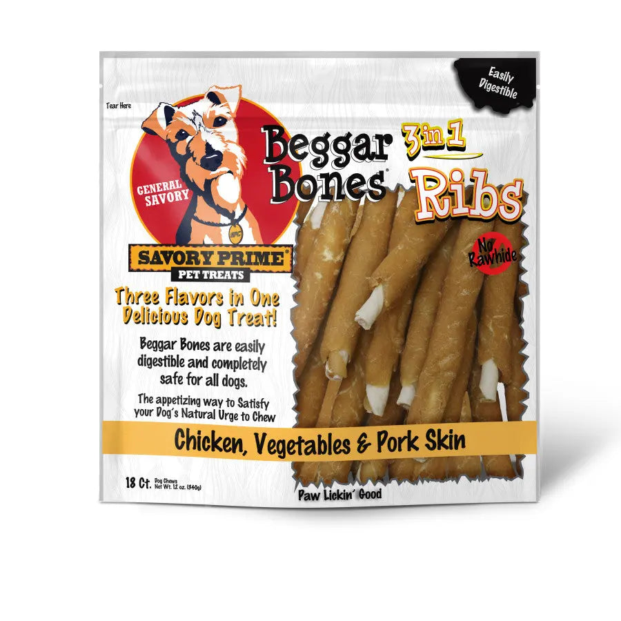 Savory Prime 3-in-1 Ribs Dog Treat - The Best Beggar Bone Snack for Dogs