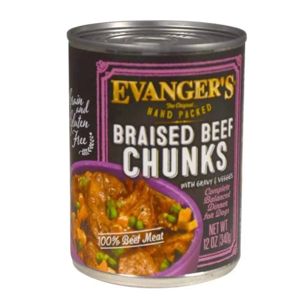 Evanger's Hand-Packed Grain-Free Braised Beef Chunks in Gravy Canned Dog Food, 12 x 12 oz