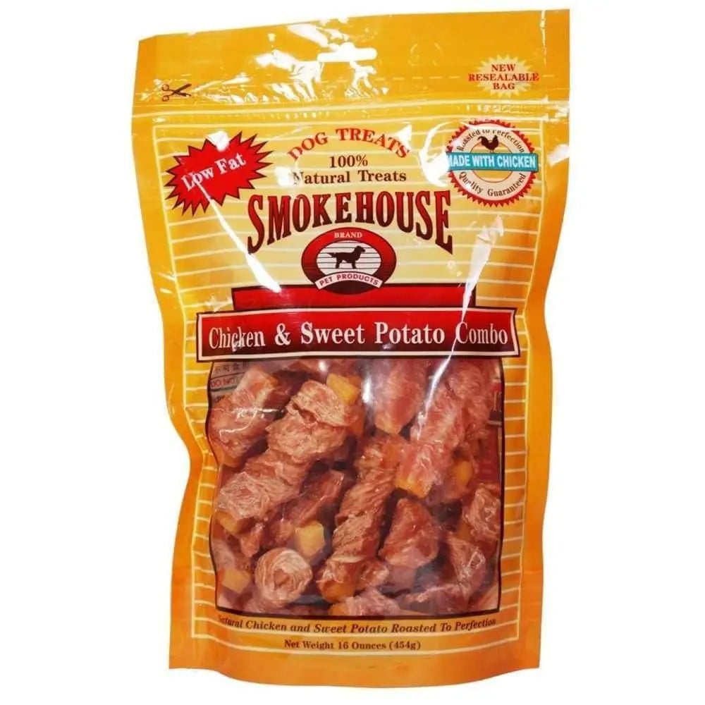 16 oz Smokehouse Chicken-Wrapped Sweet Potato Sticks - Tasty Dog Treats