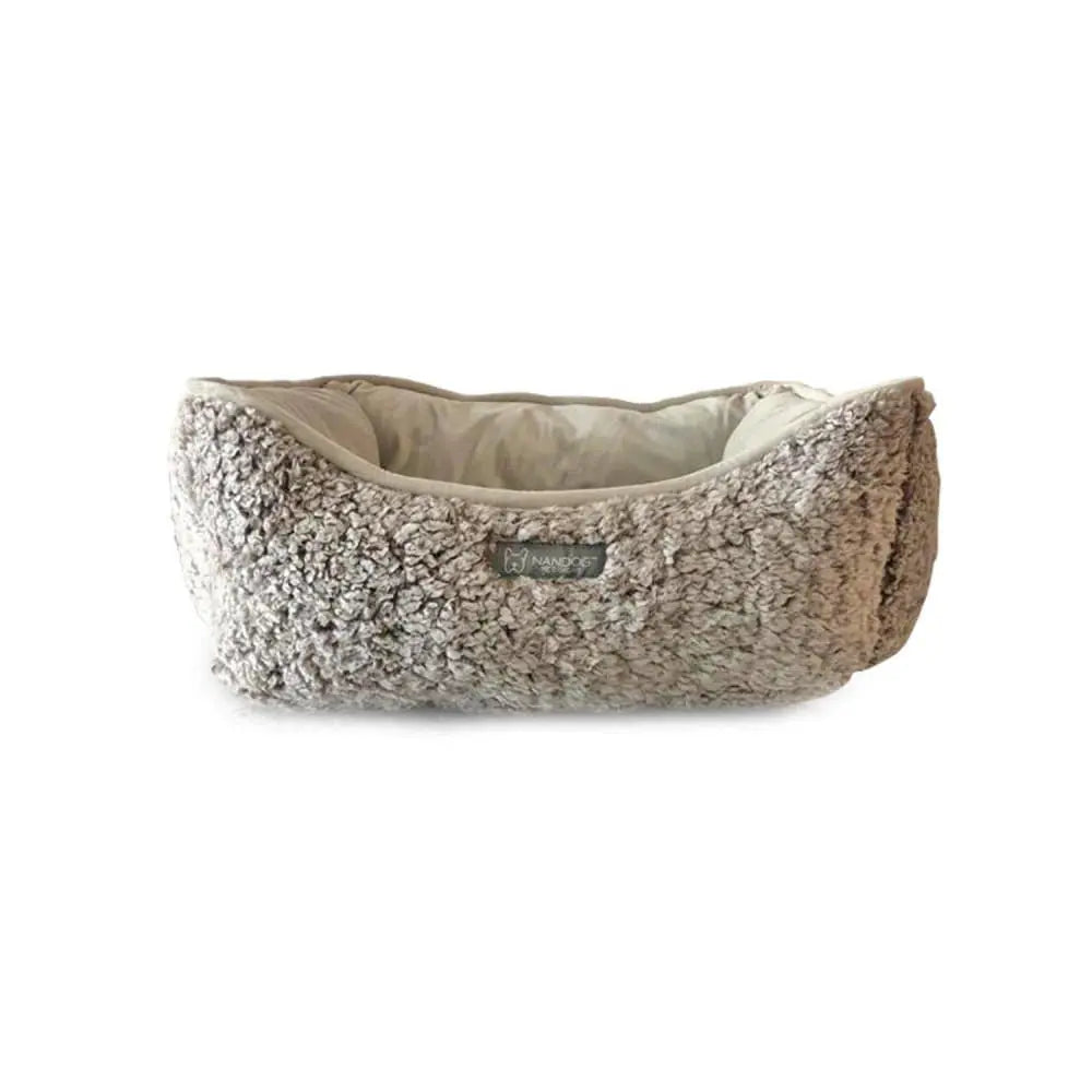 Cozy Shaggy Beige Reversible Pet Cuddler Bed for Dogs and Cats