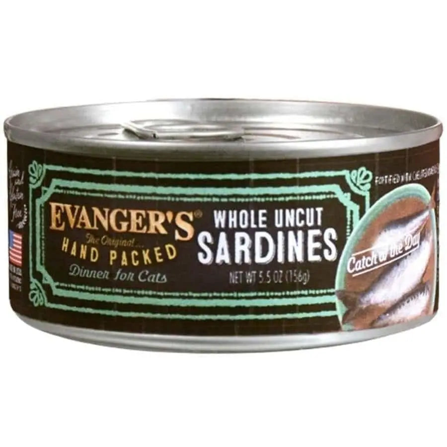 Evanger's Premium Hand Packed Whole Uncut Sardines Canned Wet Cat Food - 24 Cans, Each 5.5 Ounces