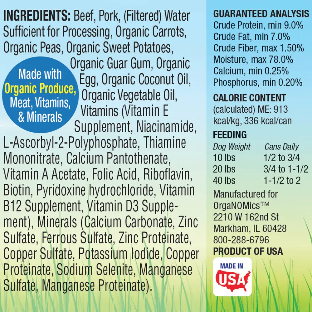 Evanger's OrgaNOMics Grain-Free Pate Wet Dog Food with Premium Beef and Pork - 12 Cans, 12.5 oz Each