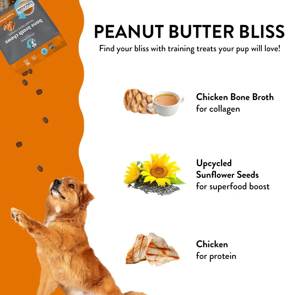 Shameless Pets Bone Broth Chewy Dog Treats with Peanut Butter Delight