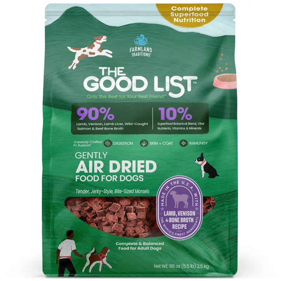 Farmland Traditions The Good List Gently Air - Dried Gourmet Dog Food with Lamb, Venison & Bone Broth for Canine Delight