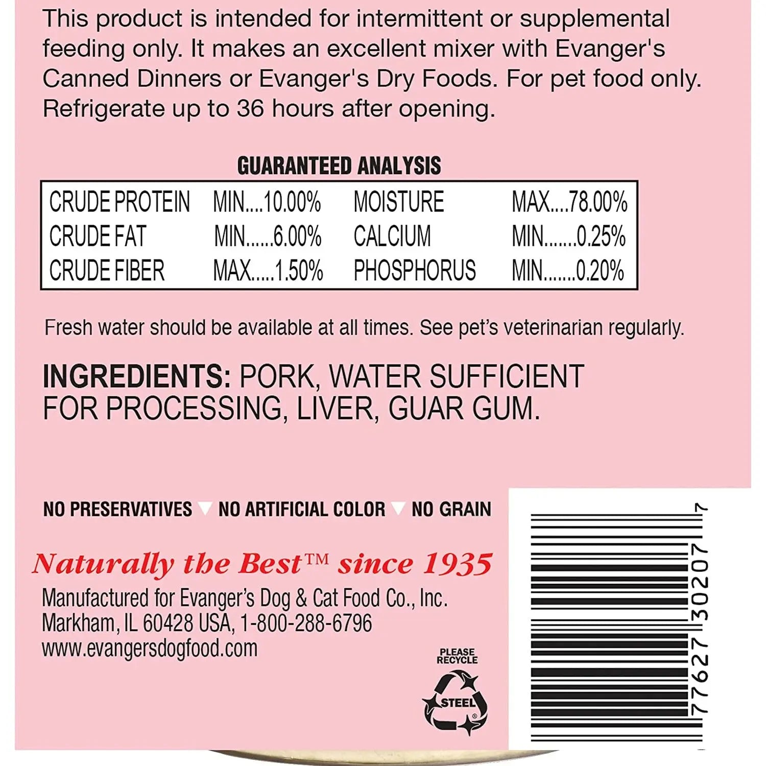 Evanger's 12-Pack 12.8 oz Grain-Free Canned Pork Food for Dogs and Cats