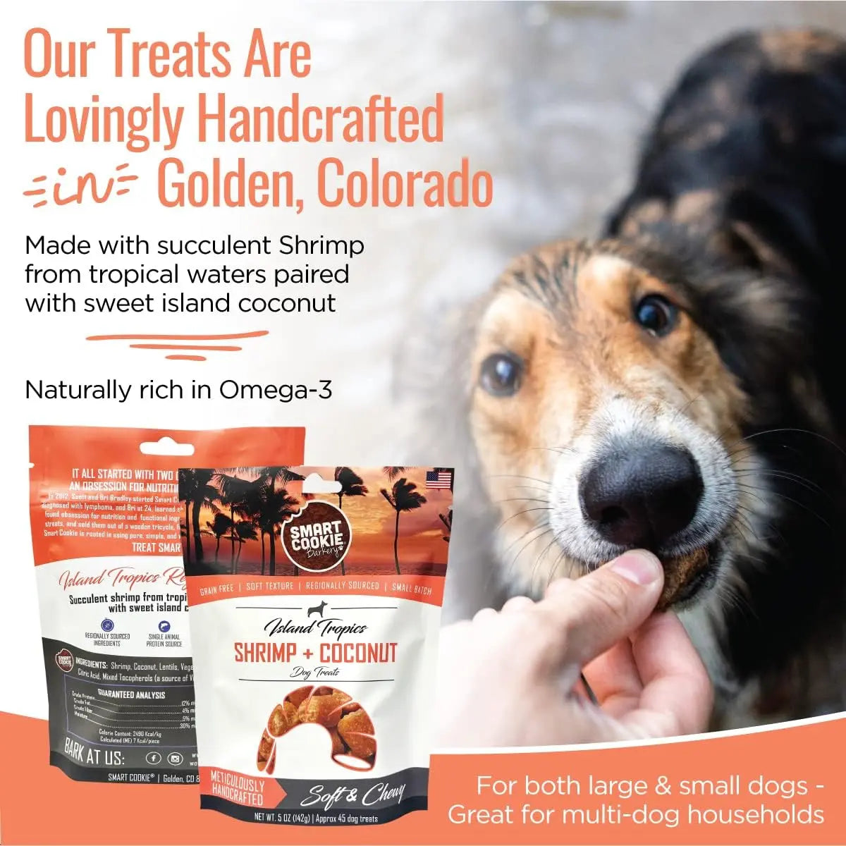 Smart Cookie Grain-Free Soft and Chewy Dog Treats with Shrimp and Coconut, 5 Ounce Pack