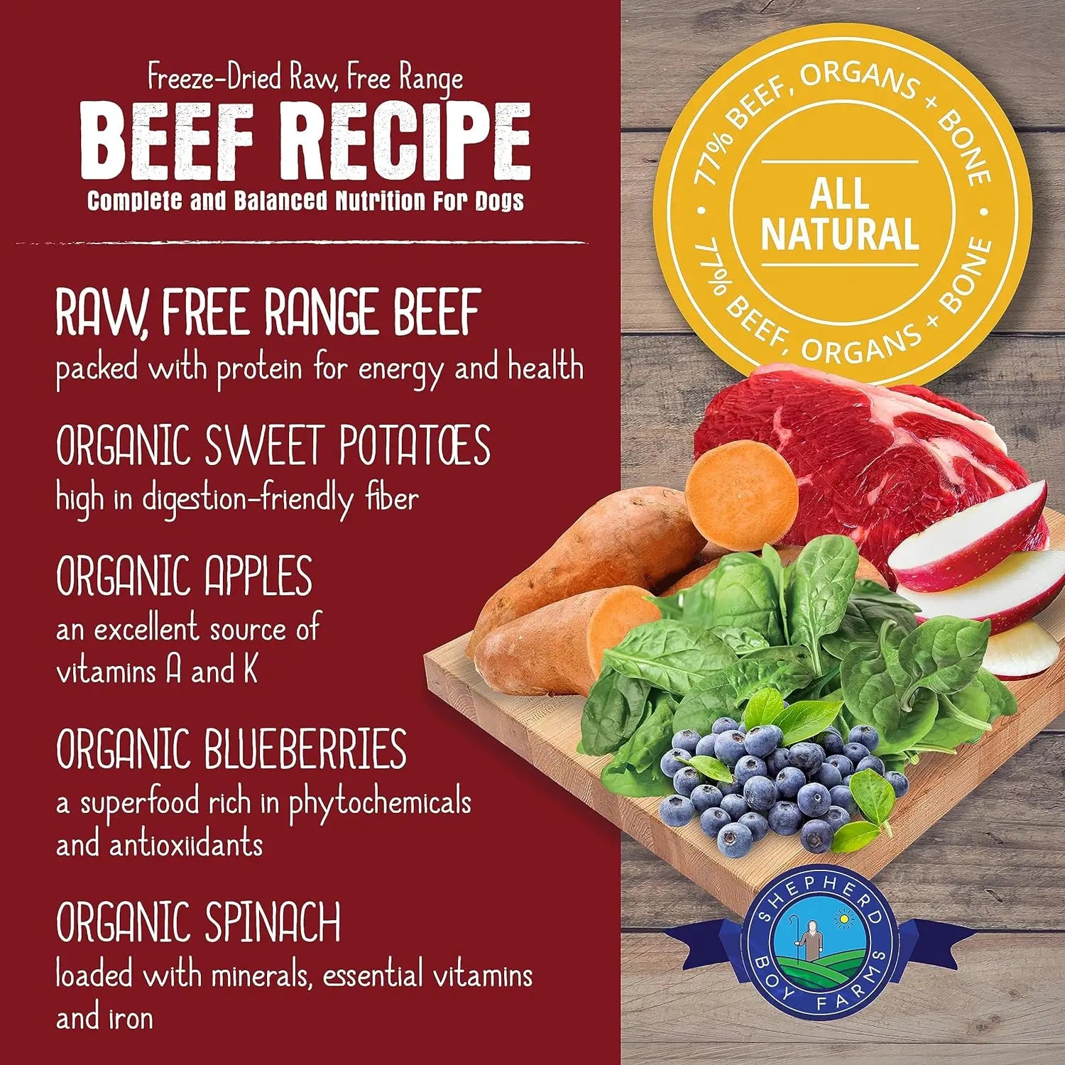 Shepherd Boy Farms Premium Freeze - Dried Beef - Based Recipe Dog Food, 14 - Ounce Package