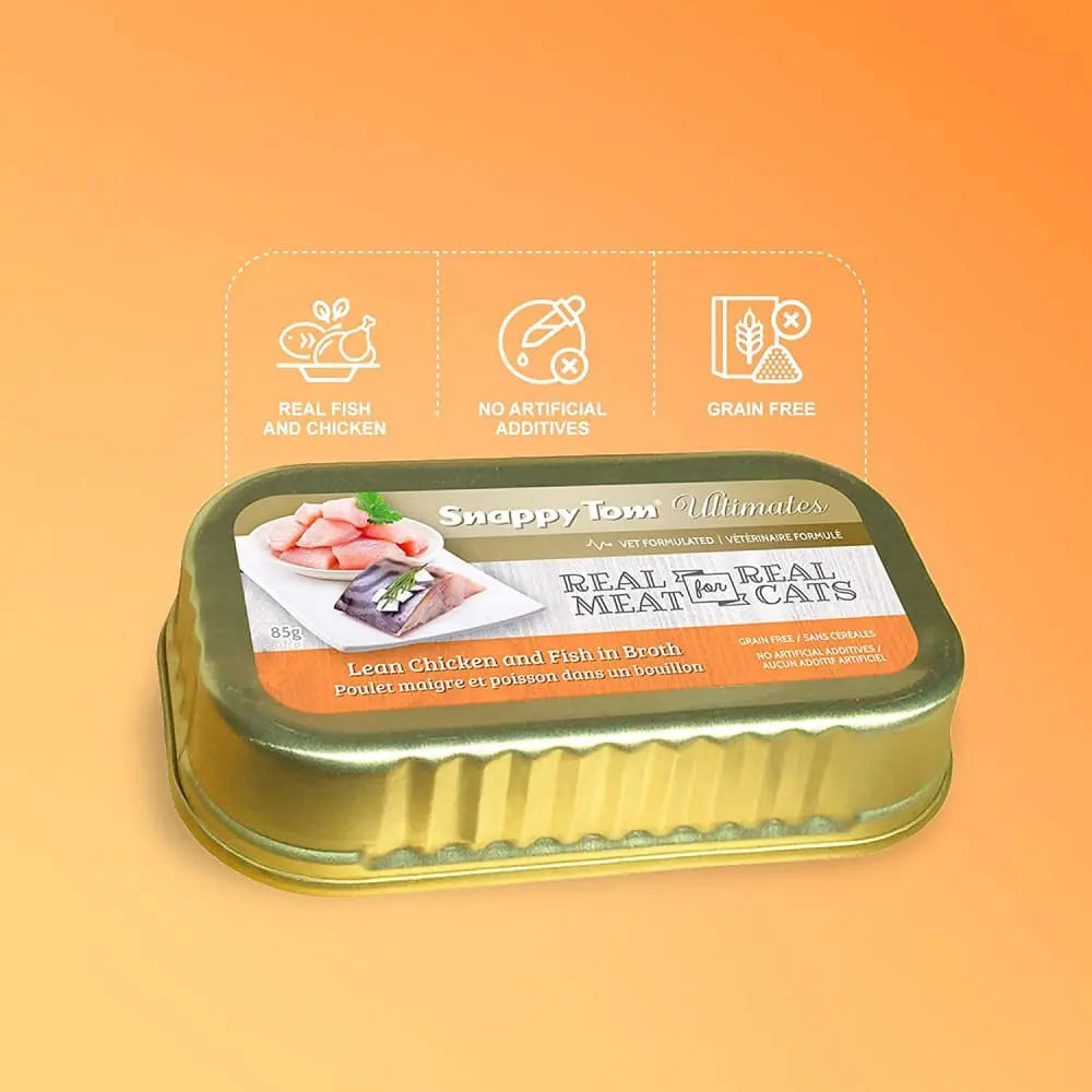 Snappy Tom Ultimates 3oz Canned Lean Chicken and Fish in Broth Cat Food (Pack of 12)
