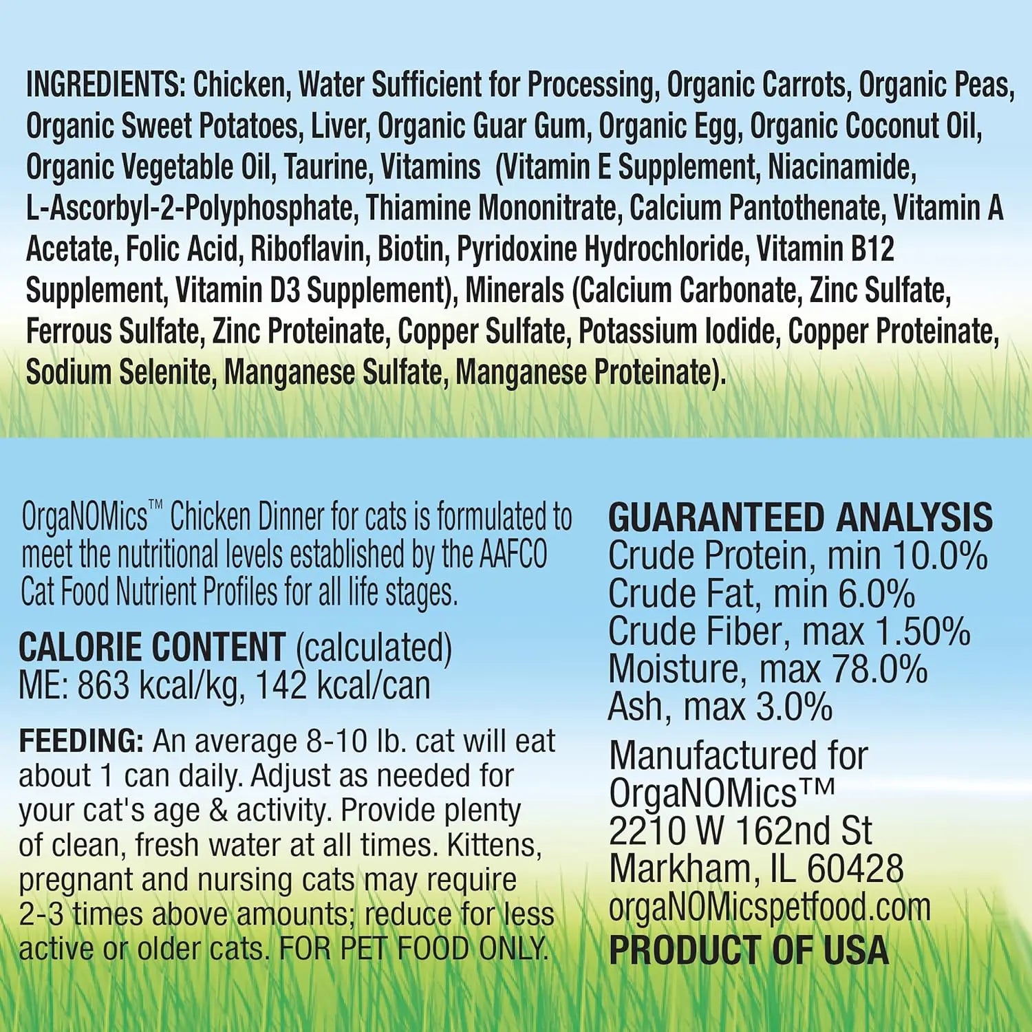 Evanger's OrgaNOMics Grain - Free Chicken Dinner Pate Wet Cat Food (24 Cans, 5.5oz Each)